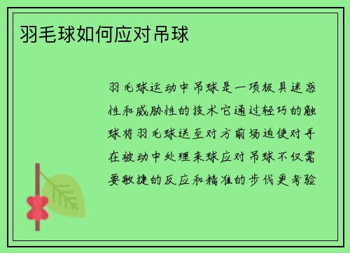 羽毛球如何应对吊球